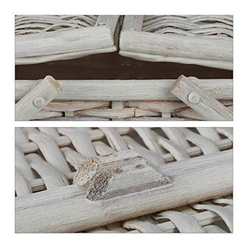 Relaxdays, Weiß Picknickkorb mit Deckel, geflochten, Stoffbezug, Henkel, großer Tragekorb, stabil, handgefertigt, Rattan, 25 Liter - 6