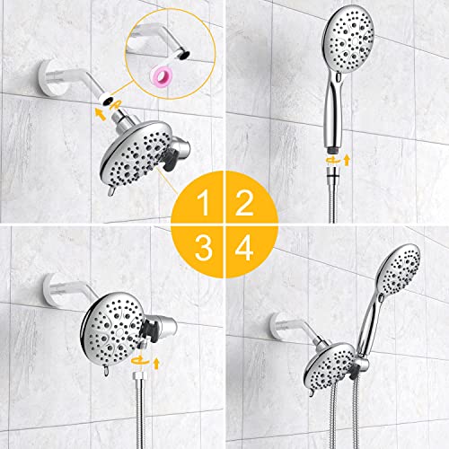 Suncleanse 35 Setting Handheld Shower Head Combo, Dual 2 In 1 Shower Head Set With Patented 3-Way Water Diverter And 59 Inches Extra Long Shower Hose, Polished Chrome #TOP6