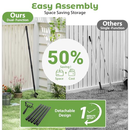 Garden Hoe,2 in 1 Heavy Duty Stirrup Hoe and Cultivator Gardening Tool Set with 62 inch Long Handle,Lightweight Hoes Weeding Rake for Fast Weeds Grass Removal,Cultivating, Loosen Soil, Sharp Edge