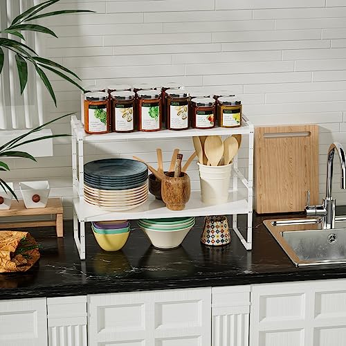 Slideep Expandable Cabinet Shelf Organizer Rack,Large Kitchen Cabinet Organizer Stackable Counter Shelf Organizer large Expandable Shelves, Counter Pantry Storage Organization, White, 3 pack by Slideep - Used condition - Image 4