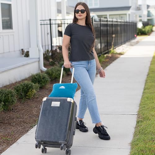Image of BlueHills Premium Soft Travel Blanket Pillow Airplane Blanket in Soft Bag case with Hand Luggage Belt and Carabiner Compact Pack Large Cozy Blanket for Plane Car Train Teal Blue T022