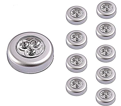 Elikeable LT Luz LED, funciona con pilas, luz táctil con adhesivo, plata, juego de 6 unidades, plástico abs plástico, 10