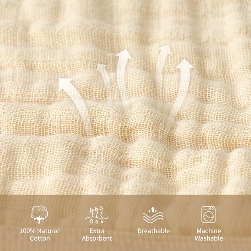Image of david's kids 2 Pack Hooded Baby Towels, 100% Muslin Cotton 6-Layer Ultra Soft Breathable Absorbent Baby Bath Towels for Infant and Toddler, Newborn Essentials, Large 32x32Inch, Beige & Brown