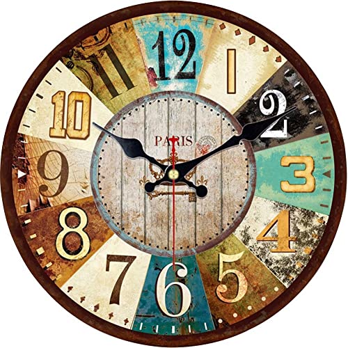 VIKMARI Horloge murale vintage en bois sans bruit - Décoration européenne pour cuisine, salon, chambre à coucher, bureau, école, style français parisien, 30 cm