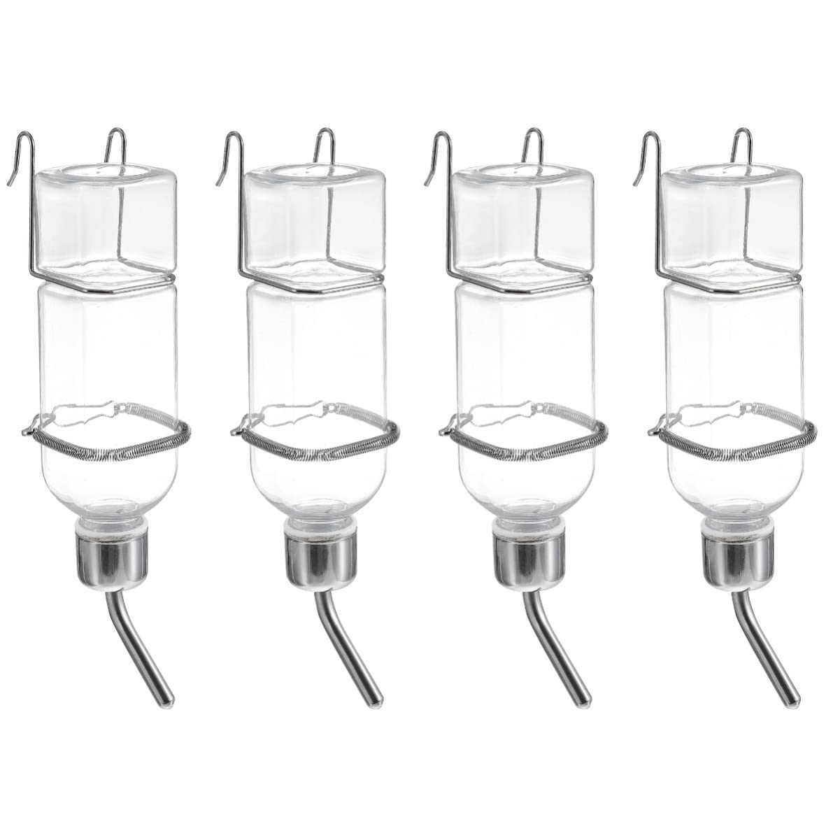 Mipcase Juego de 4 bebederos para conejos, para cachorros, cuenco automático para periquitos, cobayas, botellas de agua planas, juguetes para hurones, fuente automática de plástico de cola larga