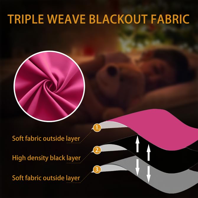 Image of KOUFALL 52x96 Inches Long Hot Pink Blackout Curtains for Bedroom