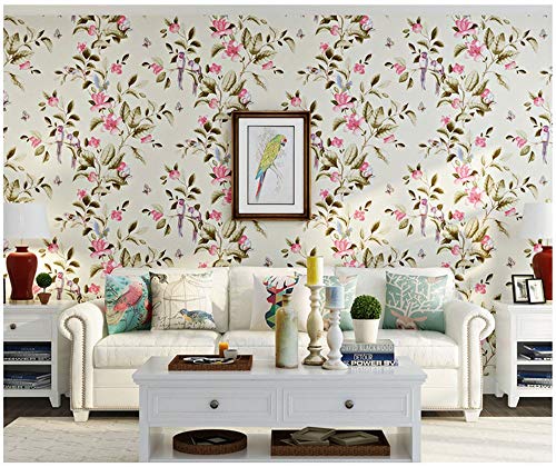 T-QZZQ American pastoral gran flor dormitorio sala de estar restaurante no tejido tienda de belleza cálido wallpaper cálido, beige