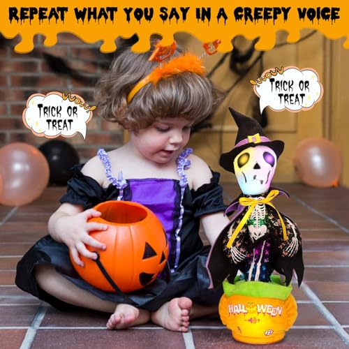 Image of Emoin Halloween Skeleton Dancing Cactus Mimicking Toy, Talking Skull Cactus Toy Repeats What You Say,Singing Glowing Halloween Indoor&Outdoor Decorations