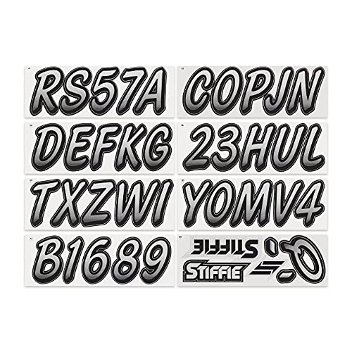Stiffie Whipline Silver/Black 3" Alpha-Numeric Registration Identification Numbers Stickers Decals For Boats & Personal Watercraft #TOP2