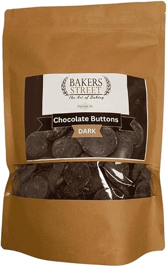 Dark Chocolate Buttons 500g Finest Belgian Couverture Chocolate | Rich, Intense Cocoa Flavor with Smooth, Velvety Textur | Baking Molding Decorating | Ideal for Chefs & Home Bakers By Bakers Street