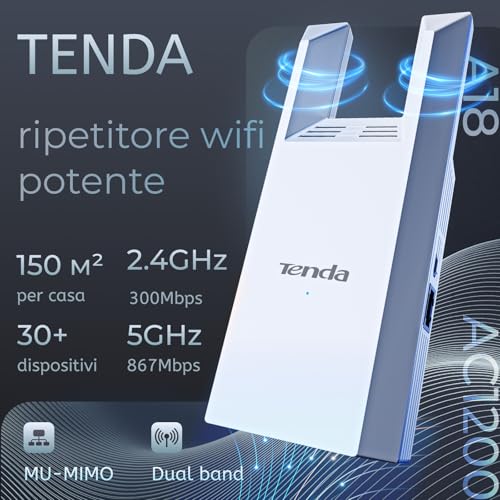 Ripetitore WiFi AC1200, Amplificatore Dual Band con Porta Ethernet, WiFi Extender e Access Point, Copertura fino a 150 m², Indicatore LED, WPS, Controllo da App(A18) - Powerline - Immagine 1