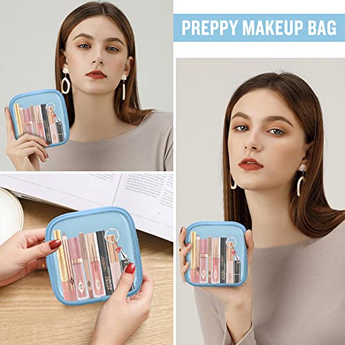 Mini Clear Travel Makeup Organizer Bag For Purse, Samll Cute Preppy Makeup Bag Cosmetic Zipper Pouch Purse, Transparent Pvc & Nylon Waterproof Toiletry Storage Clutch Coin Pouch For Women Girls(Blue) #TOP4