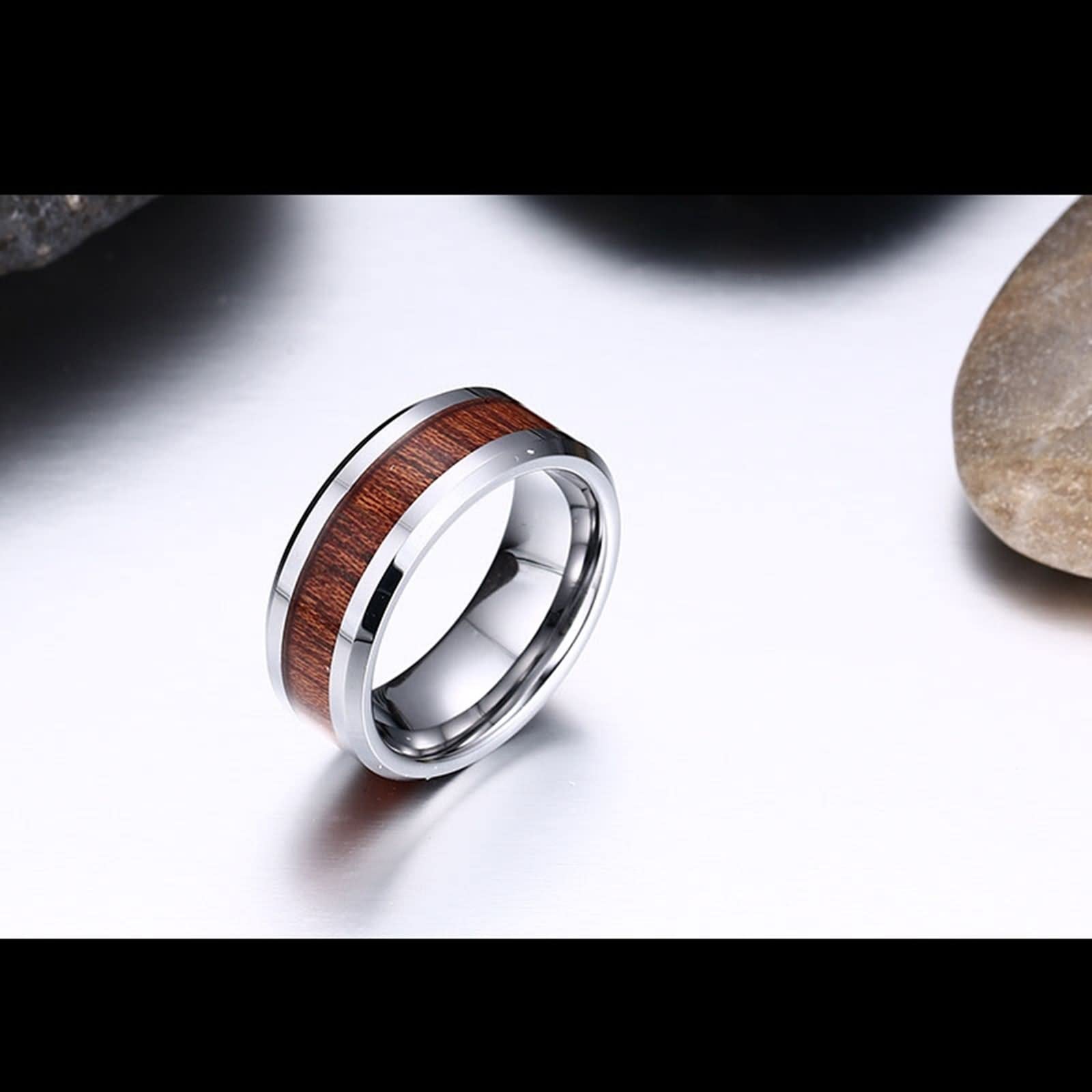 Anillo Matrimonio, Anillos Mujer Bisuteria Anillo de Banda de 8mm con Incrustaciones de Madera Carburo de Tungsteno