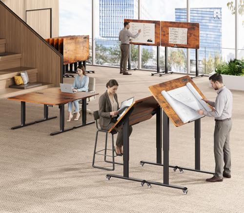 Image of SEDETA 47 x 24 Inches Electric Standing Desk, 180 Tiltable Mobile Rising Computer Desk Height Adjustable with Wheels for Drawing /Writing /Gaming /Study /Home Office /Small Space, Rustic Brown