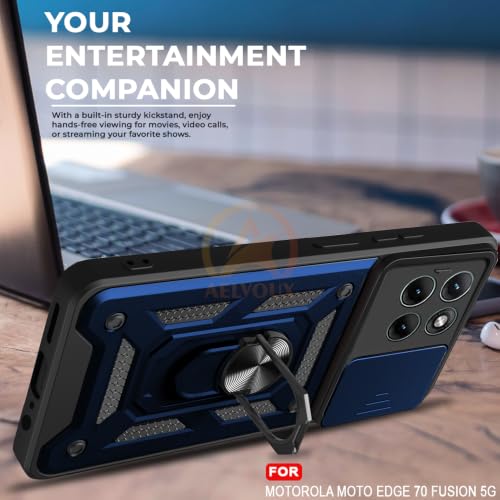 Image of Armor Bumper Back Cover Case for Moto Edge 70 Fusion 5G | Rotating Camera Cover, Ring Holder & Kickstand | Heavy Duty & 360 Degree Protection Moto Edge 70 Fusion 5G Back Cover (Blue)