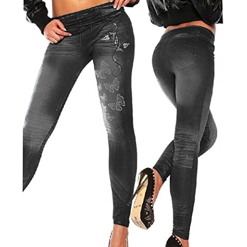 HugeStore Women Ladies Skinny Faux Demin Leggings Jeggings Stretch Pants Pencil Jeans Tights Trousers Black Cover