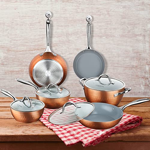 All In One Pan Diamond Nonstick Ceramic Cookware Set，10-Piece Scratch-Resistant Pots And Pans Set With Lids For Induction Cooktops Oven Suitable #TOP5