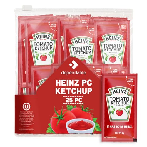 Heinz - Paquetes de ketchup – 25 unidades – Paquete de condimentos de una sola porción, sin gluten, kosher – Ketchup en bolsa de sellado deslizante segura para alimentos