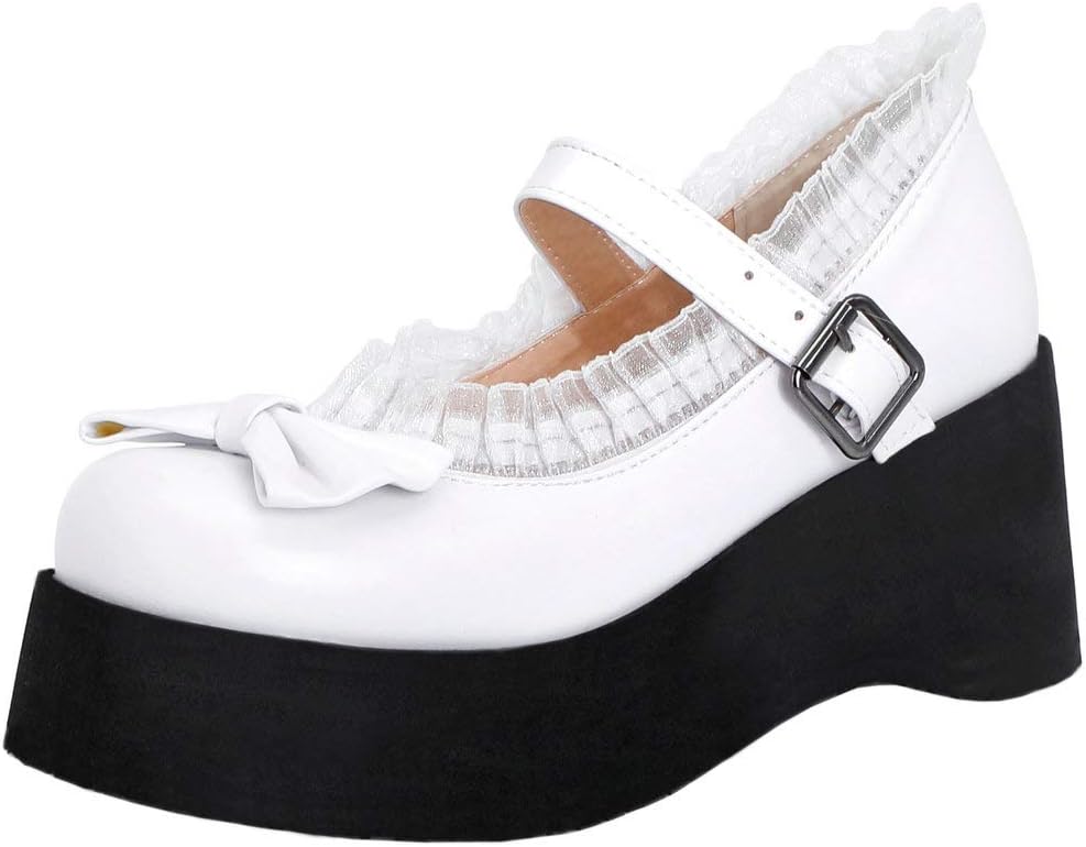 KOKOMOMO Womens Cute Goth Shoes Bow Platform Mary Janes Gothic Wedge Shoes