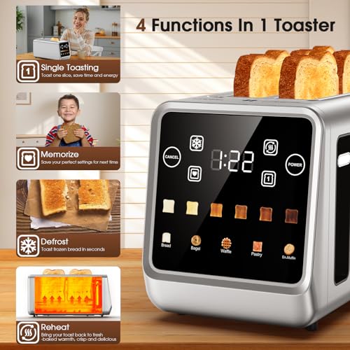 Image of Smart 4 Slice Long Slot Toaster with Digital Touchscreen- Stainless Steel Toaster, 6 Shade Settings, Defrost, Reheat & Single-Slice Modes, 1-Touch Memory for Quick Morning Prep