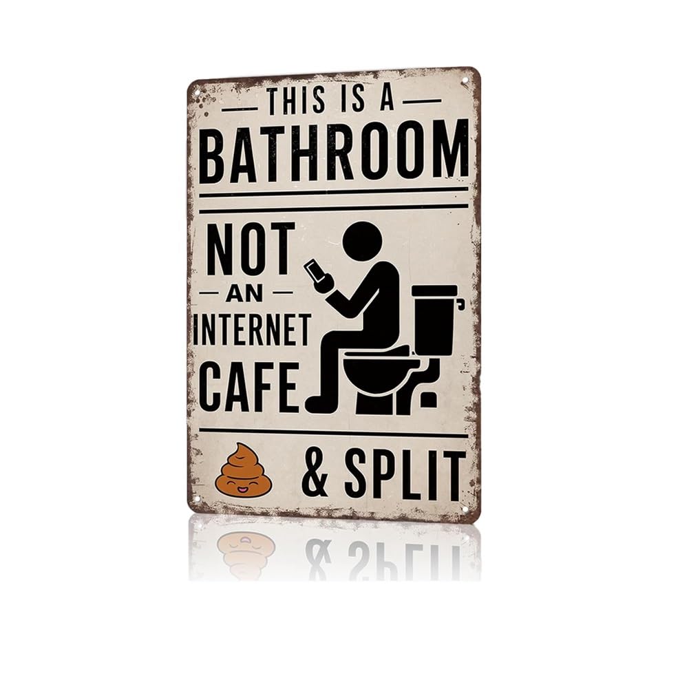 Homaskylynn 1Pc This Is A Bathroom Not An Internet Cafe Vintage Metal Tin Sign Funny Humorous Wall Art Decor Rustic Aluminum Poster For Home Restroom Office Dorm Farmhouse 8X12 Inch With Poop Emoji(1Pc)