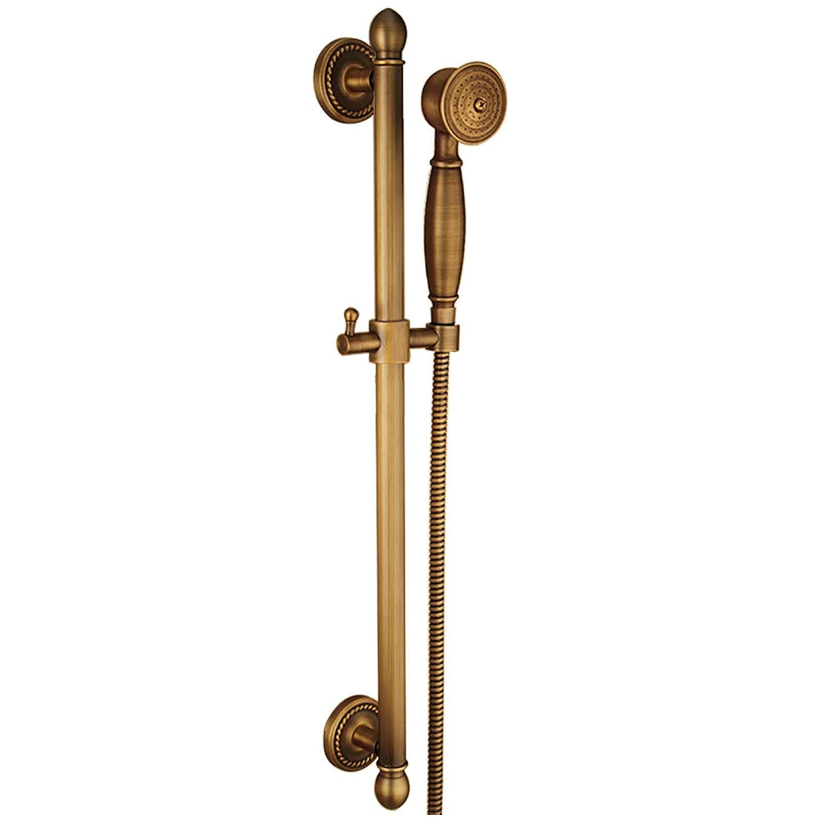 Yalsfowe Handheld Shower Head with Shower Slide Bar, Brass Shower Head with 1.5M Shower Hose, Adjustable Height Wall Mounted Shower Set, Antique Brass,A
