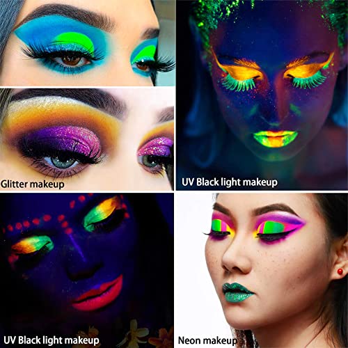 Afflano Neon Makeup Palette Eyeshadow, Glow In The Dark Neon Eyeshadow Palette Highly Pigmented, Party Uv Glow Blacklight Eye Shadow Pallet, Red Orange Pink Bright Pressed Glitter Eyes Makeup Palette #TOP2