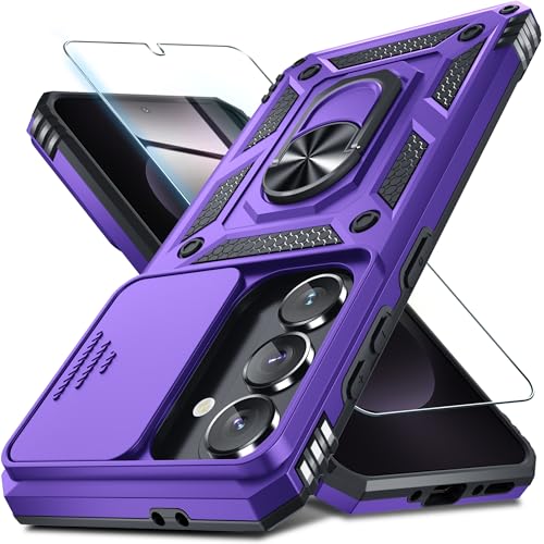 Janmitta Compatible with Samsung Galaxy A37/A36 5G Case Built in Slide Camera Lens Cover+Screen Protector+Finger Ring Holder Kickstand,Heavy Duty Shockproof Full Body Phone Cover,Purple by Janmitta - Used condition - US$5.53