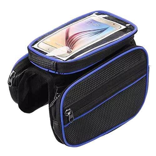 SHIVEXIM Synthetic Waterproof Touch Screen Bicycle Beam Package Bag Multipurpose Storage Carrier Triangle Bike Bag Front Tube Frame (Travel Accessories, Blue)