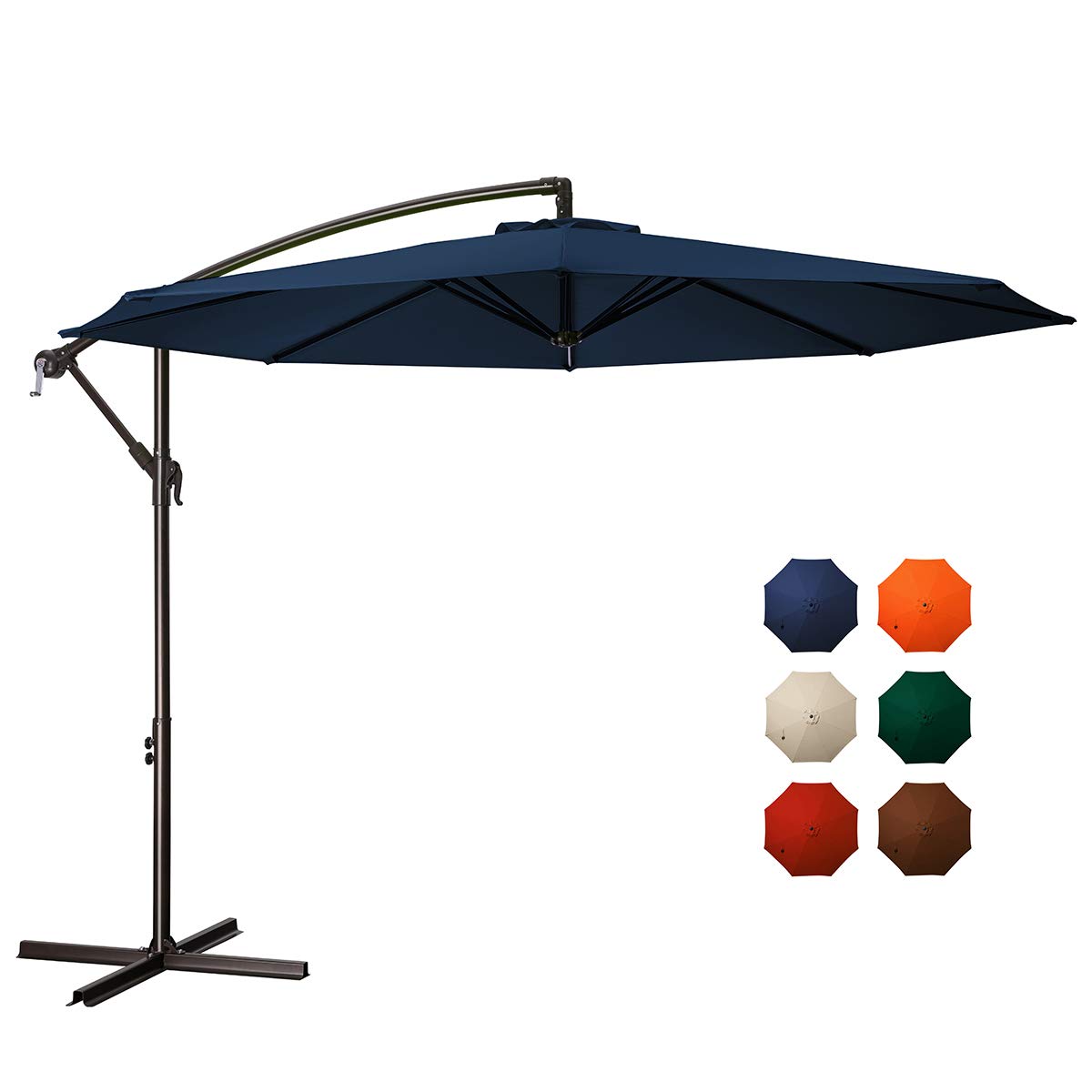 Amazon Com Meway 10ft Outdoor Umbrella Backyard Umbrella Deck Umbrella Cantilever Patio Umbrella With Crank Cross Base Easy To Instal 10ft Navy Garden Outdoor