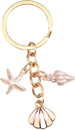 Cute Ocean Theme Keychain Starfish Seashells Seahorse Jellyfish Mermaid Womens Personality Jewelry