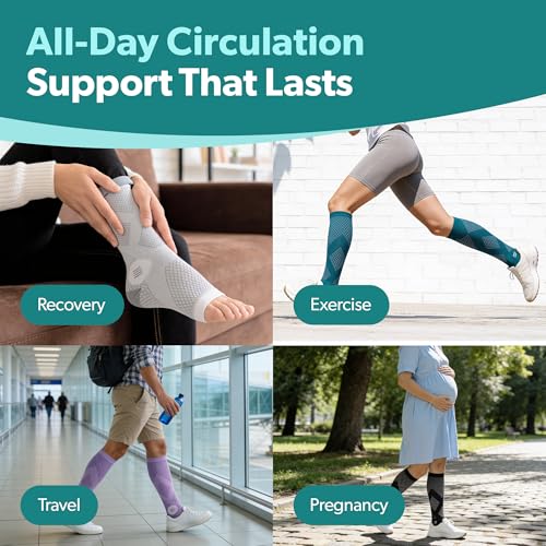Image of BraceAbility Compression Socks for Circulation - 20-30 mmHg Knee High Neuropathy Open Toe Stockings for Varicose Veins, Swelling, RLS, Medical Toeless Support for Men or Women - 1 Pair (L - Lilac)