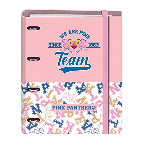 Dohe - Carpeta Recambio 4 Anillas - 32X28X4 Cm (Para Folios A4) - 100 Hojas Cuadriculadas, Goma Elástica, Separadores, Sobre De Plástico Y Compresor - Material Escolar - Pink Panther Team