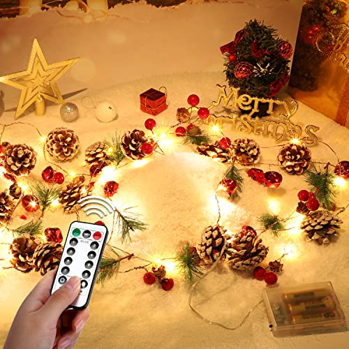 Guirlande Noël 3m avec baies rouges lumineuses 30 LED et télécommande sans fil