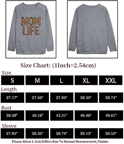 Mousya Mom Life Tops Women Mom Letter Printed Sweatshirt Leopard Graphic Casual Long Sleeve Crew Neck Pullover Tops (Medium, A_Grey) #TOP5