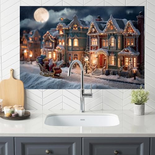 Image of Christmas Village Sleigh Backsplash Peel and Stick, 35.4x23.6 in