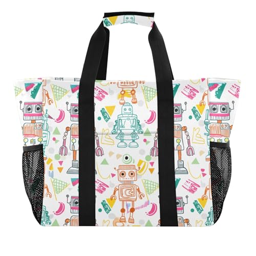 Grand sac de plage Playful Robots imperméable pour vos sorties piscine et gym