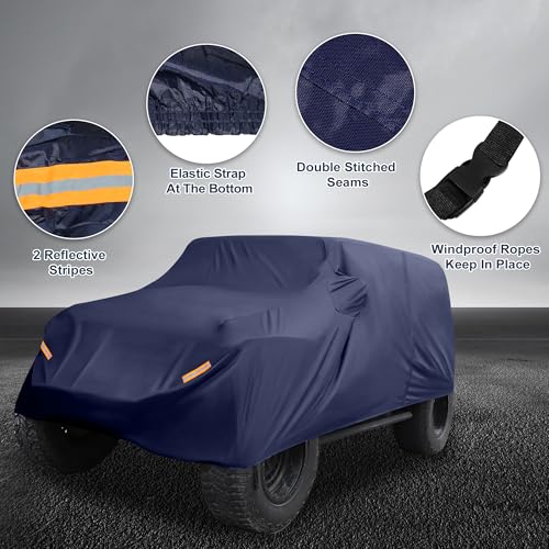 Image of Car Cover Waterproof All Weather with Driver Door Zipper for Jeep Wrangler JK JL 4 Door 2007-2021 / Full Exterior Cover /Durable 210D Oxford Cloth / 1Pcs Navy Blue