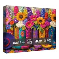 Flower Sunflower Puzzle for Adults 1000 Pieces, Colorful Floral Jigsaw Puzzle, Farm Aesthetic Floral Garden Boots Country Puzzle