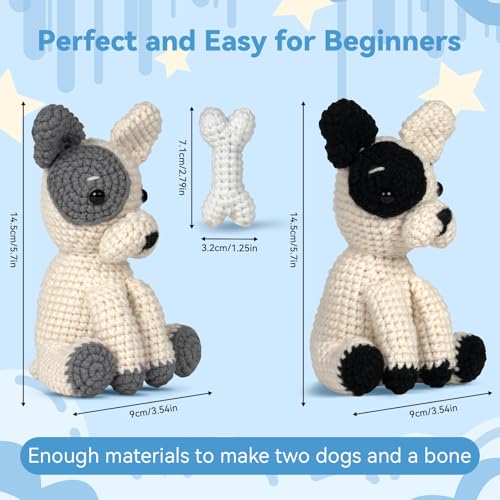 Image of MOREJMTT Crochet Kit for Beginners Animal,Crochet Animal Kits,Crocheting Kit for Starters,Learn to Crochet with Step-by-Step Video Tutorials,Beginner Crochet Kits for Adults(2 Pack French Bulldog)