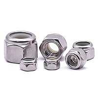 Vista 6 de Tuercas de bloqueo hexagonales con inserto de nailon 1/4-20 Tuercas de seguridad de acero inoxidable (paquete de 200), acabado brillante, acero
