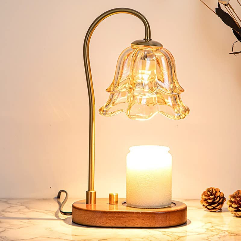 Electric Candle Warmer Lamp Dimmable Wax Melter Candle Warmer Lamp with Timer Aromatic Candle Holders for Home Office Bedroom Living Room Gift (Without timer, A Walnut)