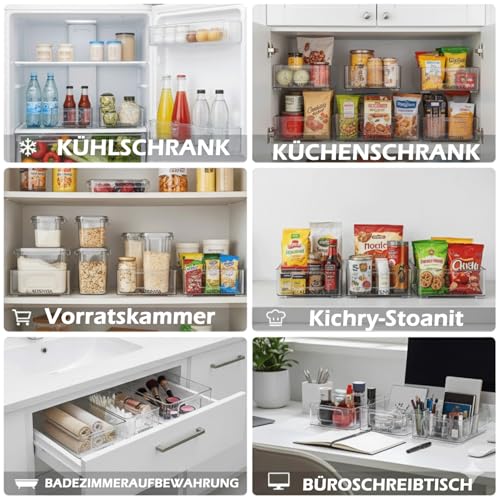 ALPENVIA 6-teiliges Set Kühlschrank-Organizer (3 Größen), Vorratsdosen, Küchenaufbewahrungsboxen, Vorratskammer-Organizer, Kleiderschrank-Organizer, Schubladen-Organizer, stapelbar