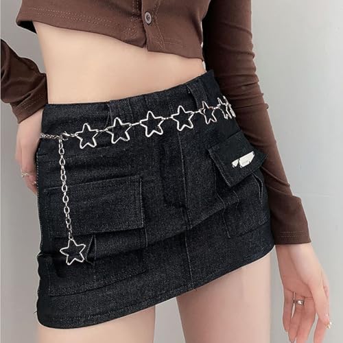 Chain Belt, 5 Pcs Waist Chain Belt Jeans Pants Chain Wallet Chain Pocket Silver Chain Belt Y2K Goth Accessories Punk Dress Body Belly Chain for Women Men4