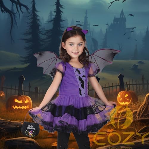 Disfraz de Vampiro Bat para Niñas, Vestido Morado miniatura 6