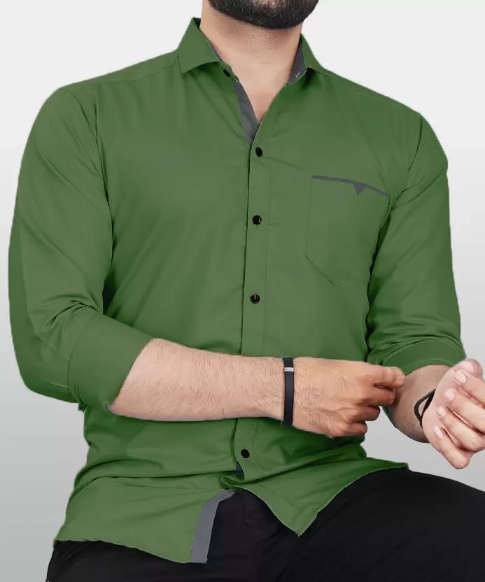 Image of CB-COLEBROOK Men's Regular Fit Solid Soft Touch Cotton Casual Shirt with Pocket Design with Spread Collar & Full Sleeves (Available in Plus Size)