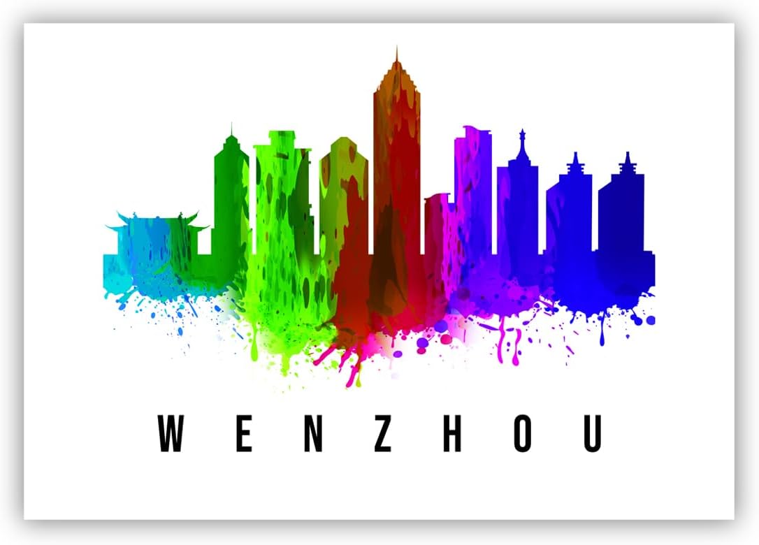 Pera Print China Poster, China-Wenzhou Poster, China Illustration Skyline City Poster, Modern Skyline Poster, Cityscape and Landmark Print, Home-Office Wall Art Decoration