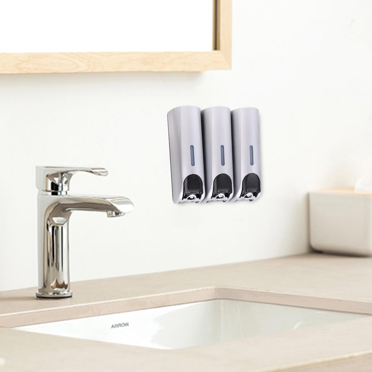 Dispenser da Parete per Bagno 3 Scomparti per Sapone, Shampoo e Gel Doccia, Leggero e Facile da Pulire in Metallo e Plastica, per Uso Domestico
