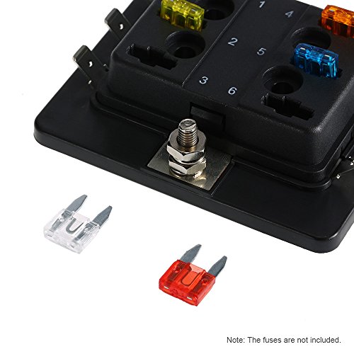 Sangmei Suporte de caixa de fusíveis de mini lâmina de 6 vias APM ATM 5A 10A 25A para barco a motor