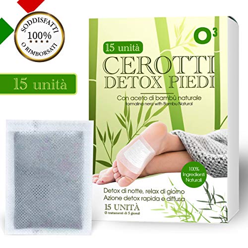 O³ Cerotti Detox Piedi Dimagranti - 15 Unità Cerotti Disintossicanti per piedi - Aceito di Bambù naturale i Tormalina Nera-Instruzioni in italiano